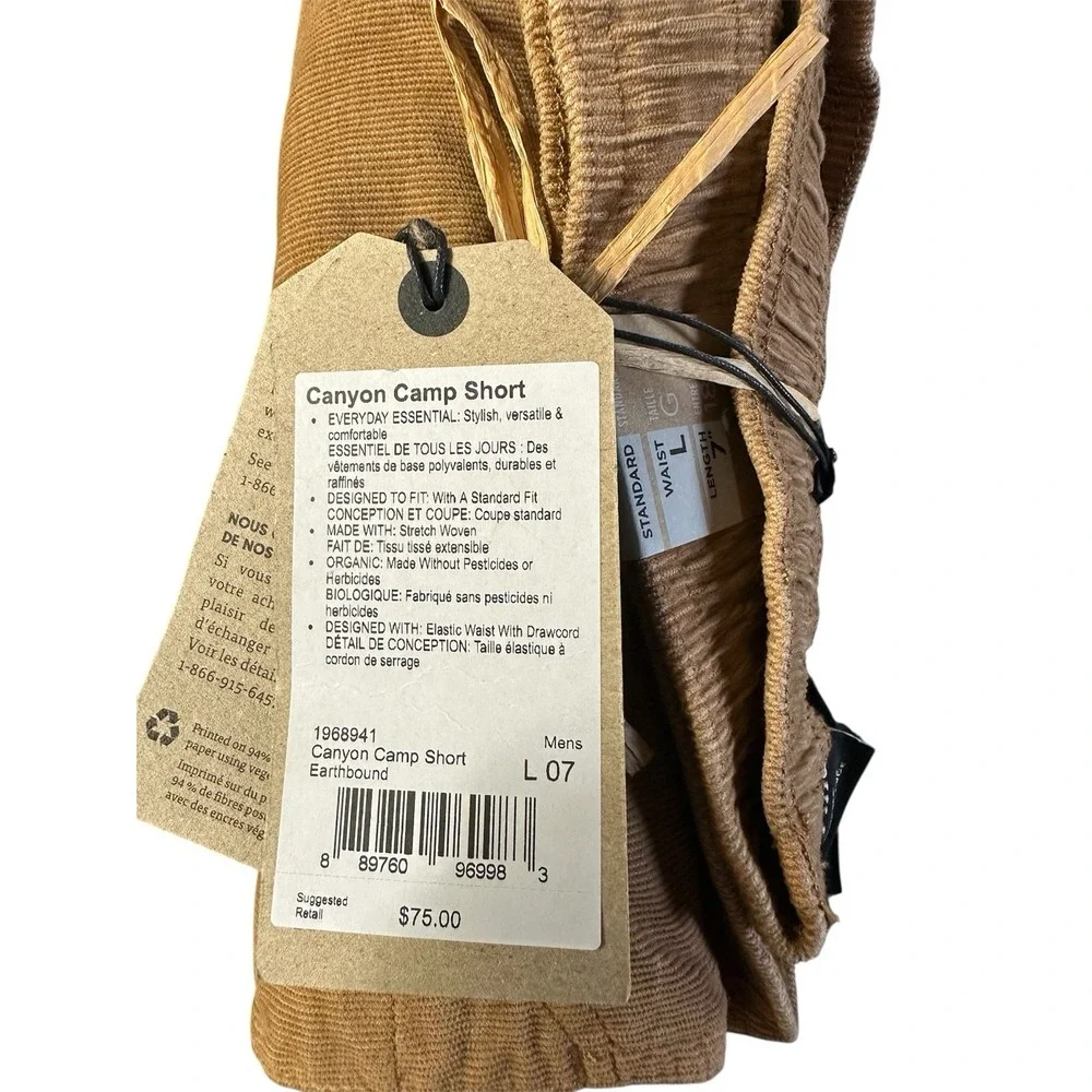 prAna Canyon Camp Shorts Men's Size Large Organic Cotton Earthbound NWT Hiking - Picture 4 of 8
